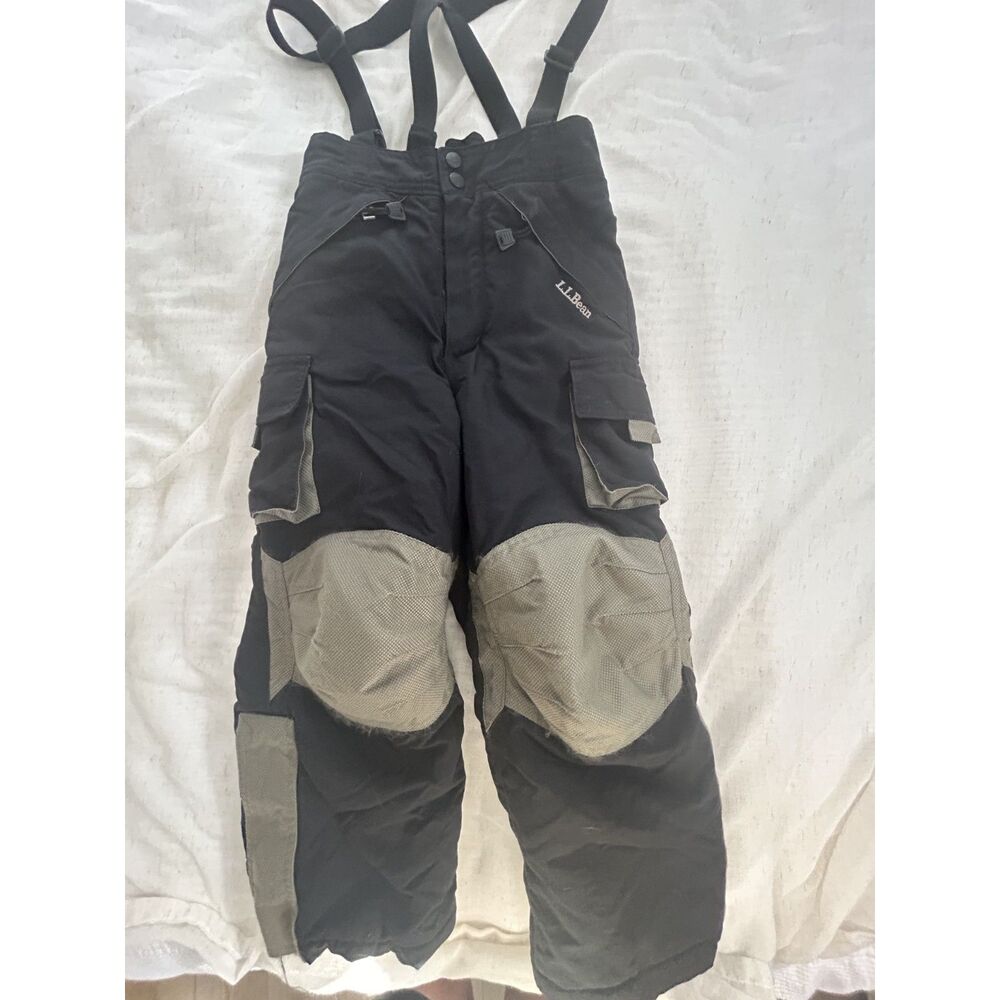 LL Bean Kids Insulated Snow Bibs Ski Pants Cargo Reinforced Knees Black XS 6